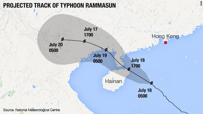 Сила тайфуна Rammasun увеличивается